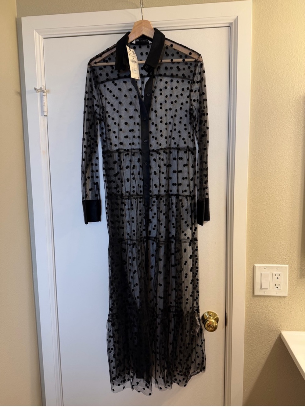 NWT Zara Black Sheer Swiss dot Tulle button down duster/dress - Picture 12 of 13